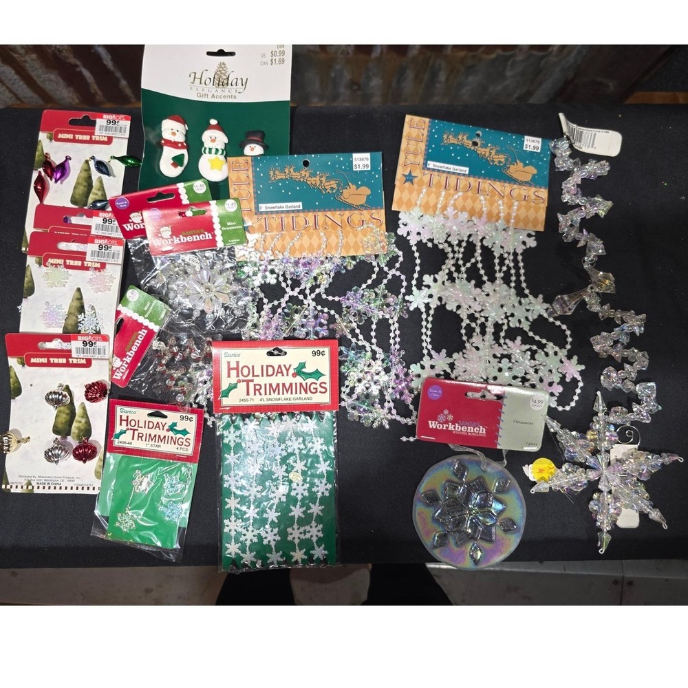 Santa's Workbench Holiday Trimmings Lot Snowflakes Garlands Multi